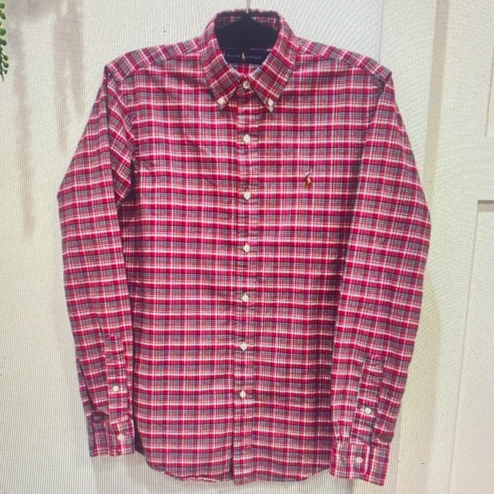 Ralph Lauren Red and White Plaid Button-Down Shirt